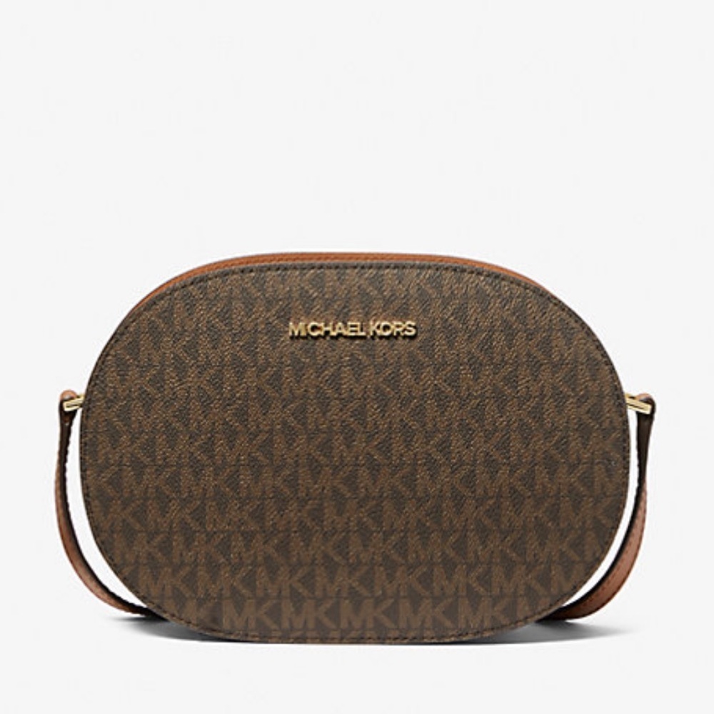 Michael Kors Jet Set Travel Medium Signature Logo EW Crossbody Bag Brown NWT
